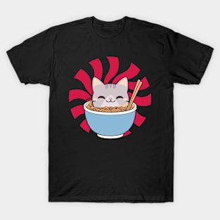 cute cat eats Bowl of ramen cuteness enthusiasts T-Shirt